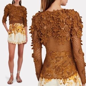 Ulla Johnson Yara Floral Crochet Sweater XS/S in Tapenade